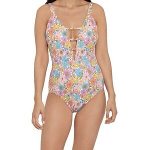 Time and Tru Women's V Strappy Front One‎ Piece Swimsuit Size M